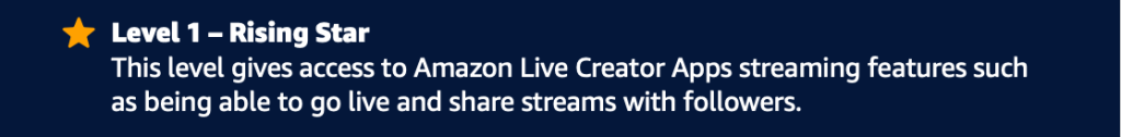 Level 1 Amazon Live
Amazon Live